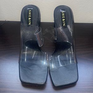 Black clear chunky heel